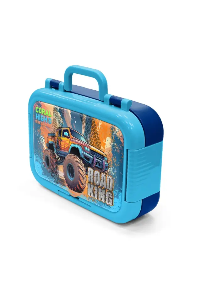 Coral High Kids Mavi Turuncu High Wheels Truck Desenli Paslanmaz Çelik Beslenme Kabı 39285 Adet