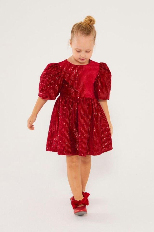 Pull Payet Kadife Bordo Elbise 5-6 YAŞ