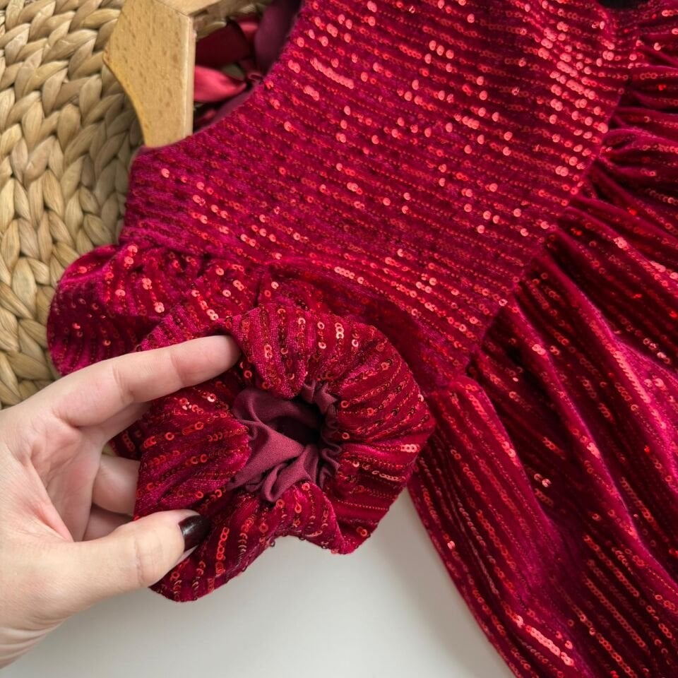 Pull Payet Kadife Bordo Elbise 5-6 YAŞ