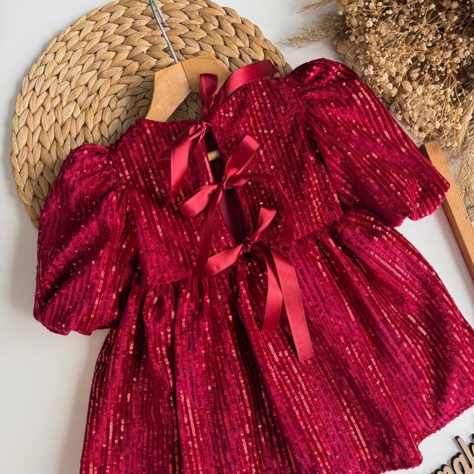 Pull Payet Kadife Bordo Elbise 5-6 YAŞ