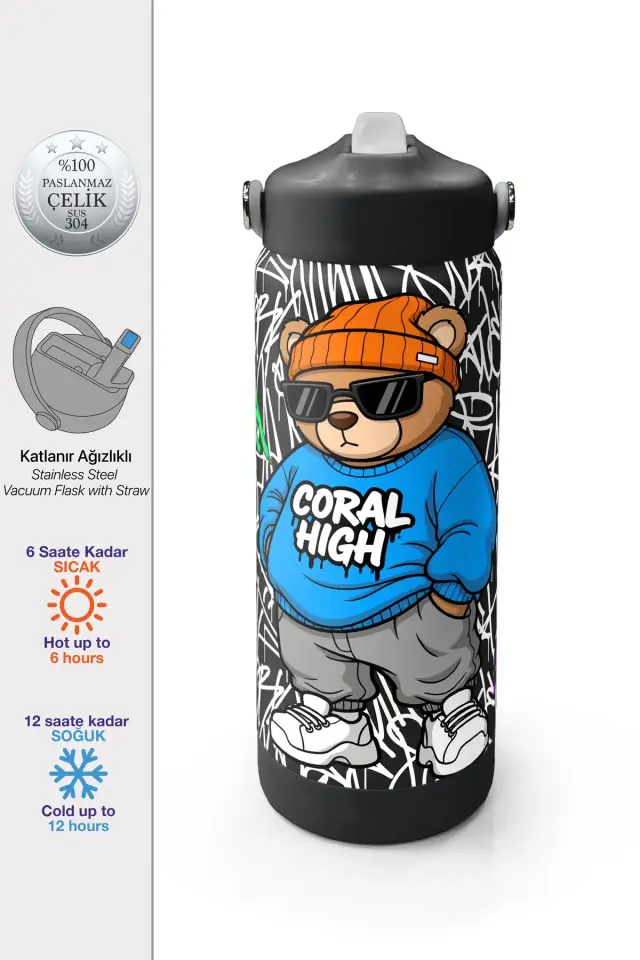 Coral High Grafiti Ayıcık Desenli Katlanır Ağızlıklı Çelik Termos 650 ml 38332 Adet