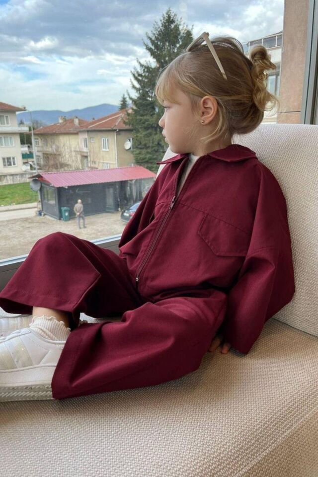 Fermuarlı Ceketli Bordo İkili Takım 7-8 YAŞ