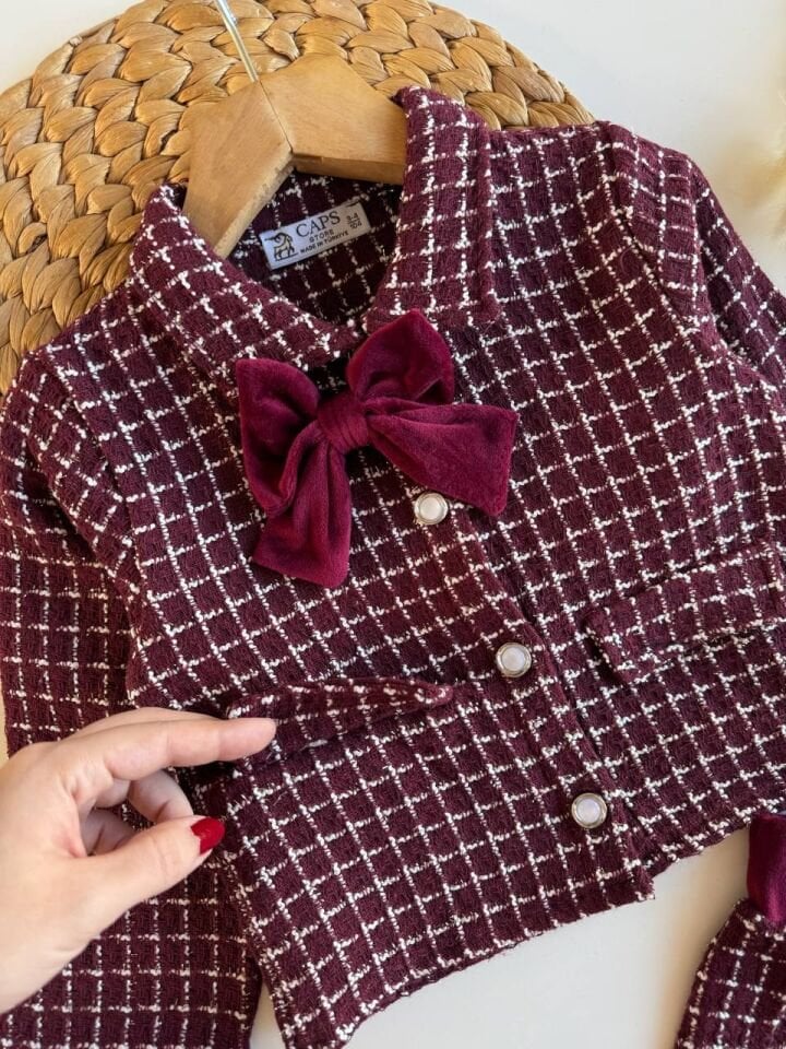 Tüvit Kumaş Bordo Ceketli Takım 9-10 YAŞ