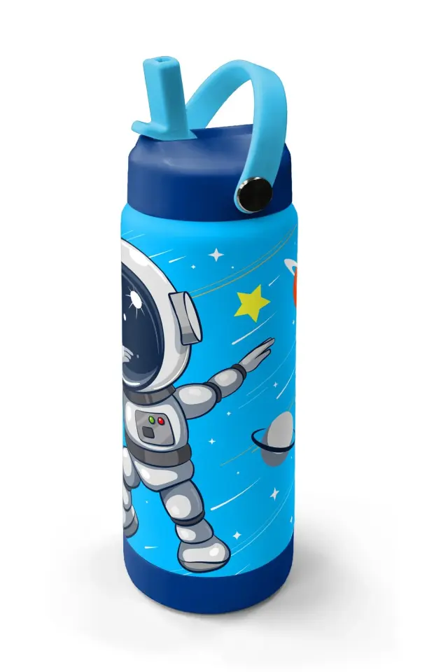 Coral High Lacivert Mavi Astronot Desenli Katlanır Ağızlıklı Çelik Termos 650 ml 38389 Adet