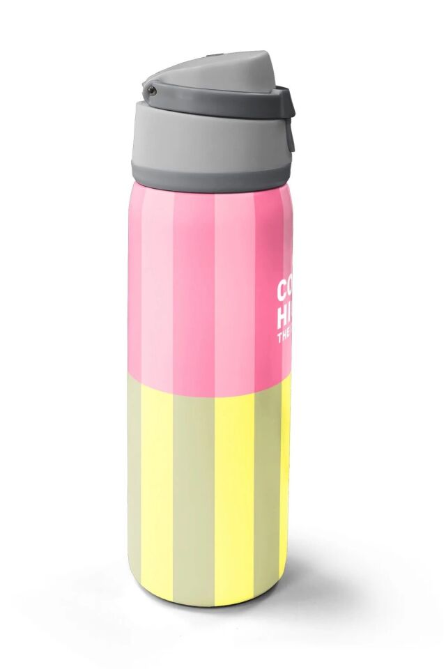 Coral High Pembe Sarı Çizgi Desenli Pipetli ve Direkt İçim Çelik Termos 800 ml 38501 Adet