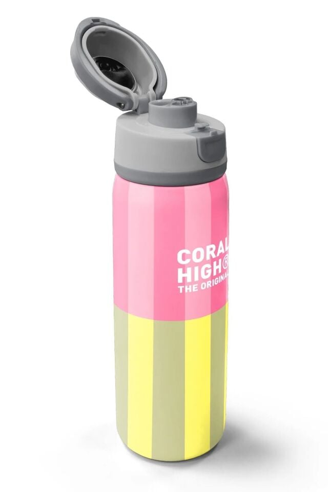 Coral High Pembe Sarı Çizgi Desenli Pipetli ve Direkt İçim Çelik Termos 800 ml 38501 Adet