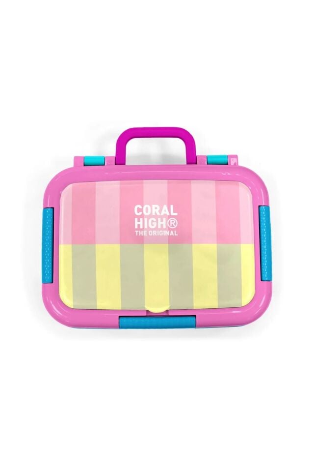 Coral High Kids Pembe Sarı Çizgi Desenli Paslanmaz Çelik Beslenme Kabı 39123 Adet