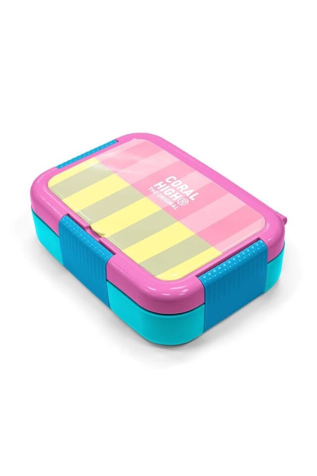 Coral High Kids Pembe Sarı Çizgi Desenli Paslanmaz Çelik Beslenme Kabı 39123 Adet