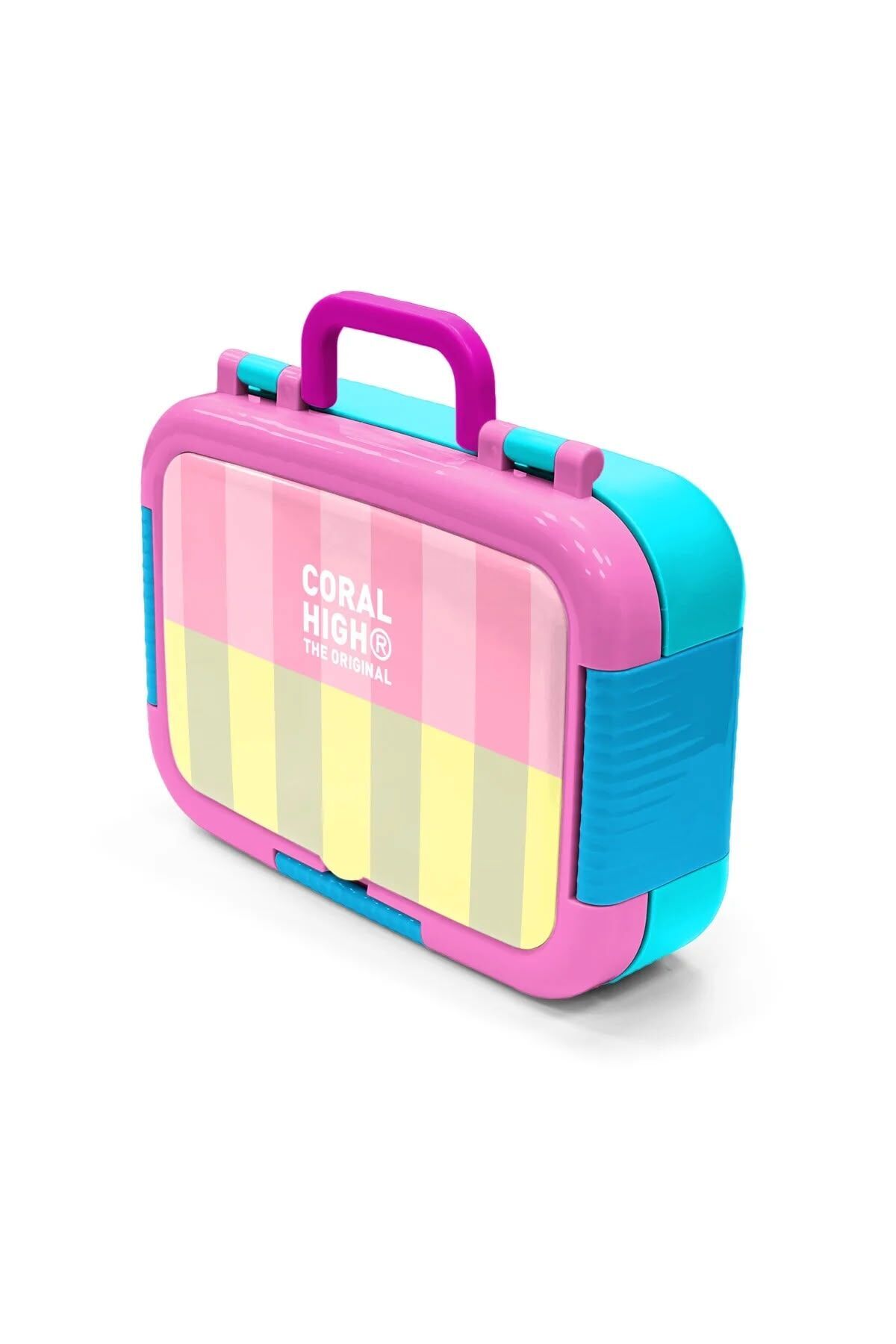 Coral High Kids Pembe Sarı Çizgi Desenli Paslanmaz Çelik Beslenme Kabı 39123 Adet