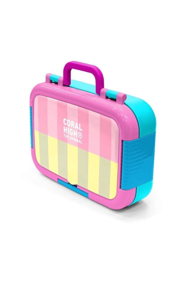 Coral High Kids Pembe Sarı Çizgi Desenli Paslanmaz Çelik Beslenme Kabı 39123 Adet