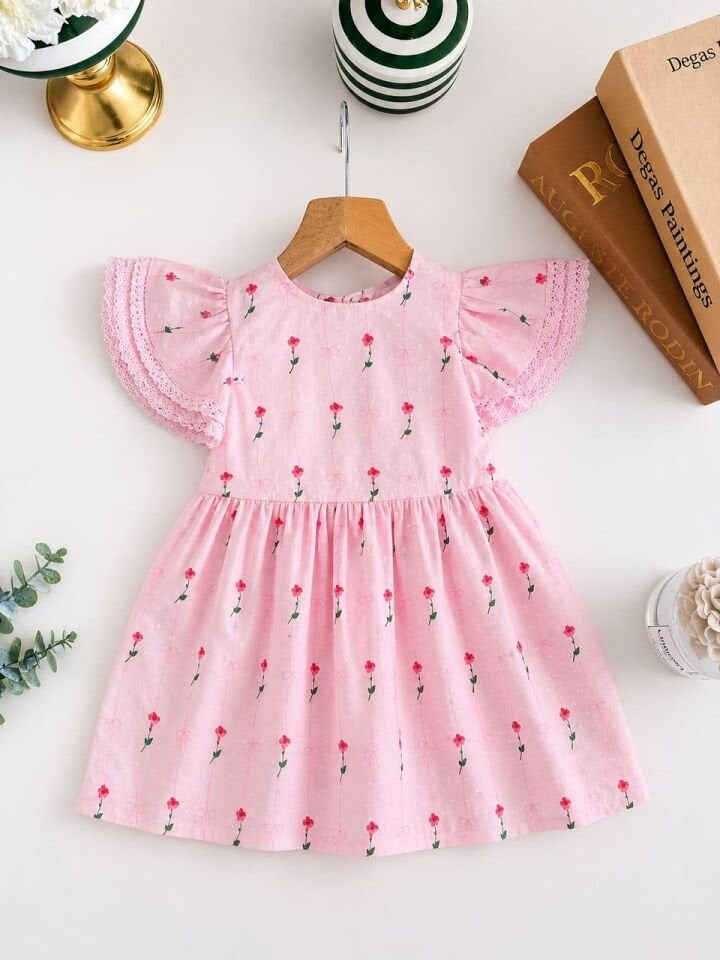 Çicekli Pembe Elbise 7-8 YAŞ