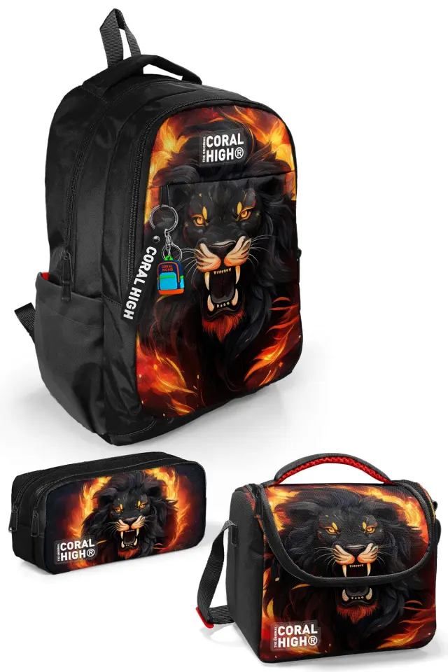 Coral High Kids Siyah Aslan Desenli 3’lü Okul Çanta Seti SET0123671 Adet