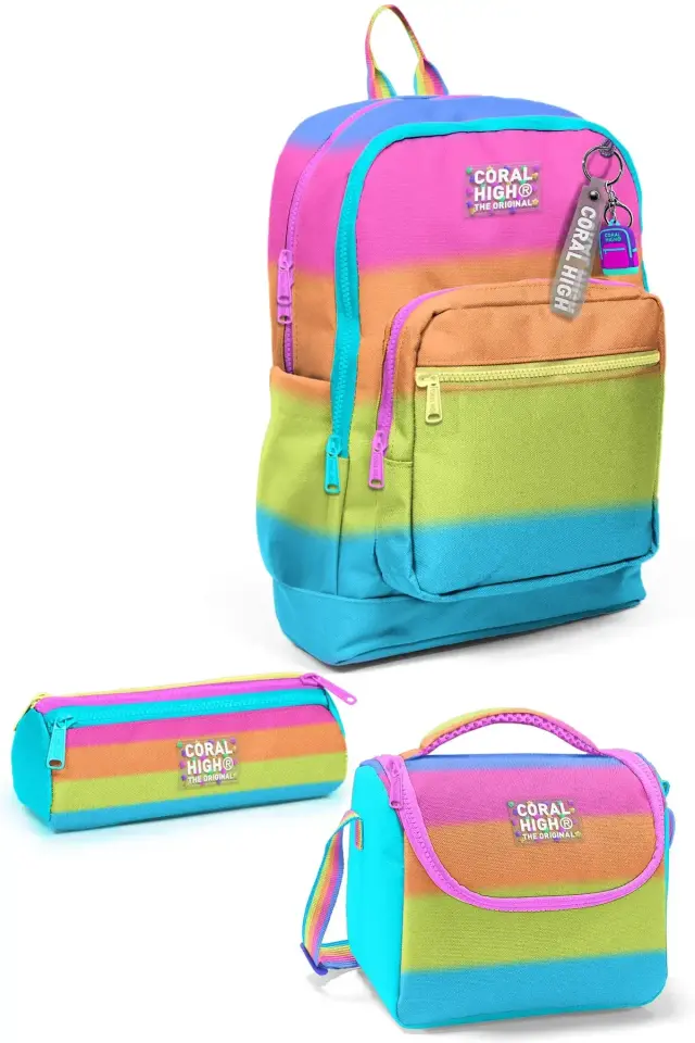 Coral High Kids Renkli Çizgili 3’lü Okul Çanta Seti SET0123770 Adet
