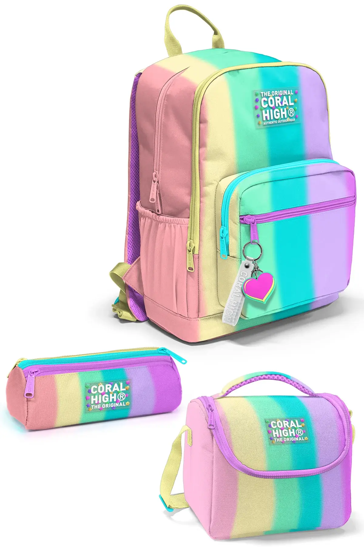 Coral High Renkli Çizgili Desenli 3’lü Okul Çanta Seti SET0123630 Adet