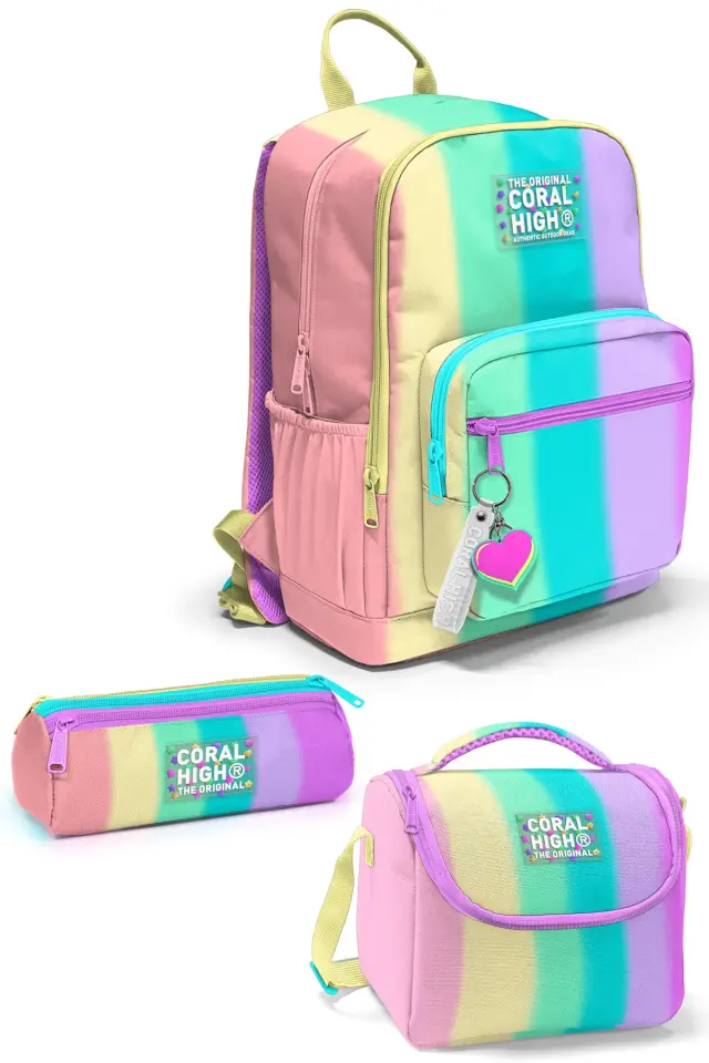 Coral High Renkli Çizgili Desenli 3’lü Okul Çanta Seti SET0123630 Adet