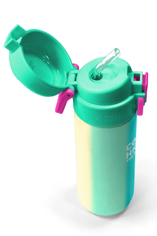 Coral High Kids Renkli Çizgili Pipetli ve Direkt İçim Çelik Termos 500 ml 31844 Adet
