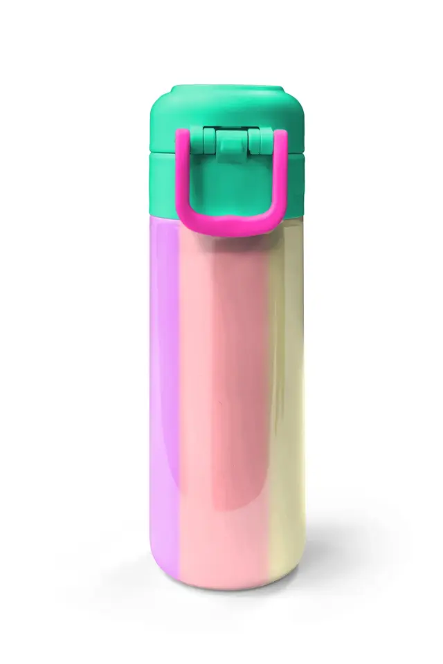 Coral High Kids Renkli Çizgili Pipetli ve Direkt İçim Çelik Termos 500 ml 31844 Adet