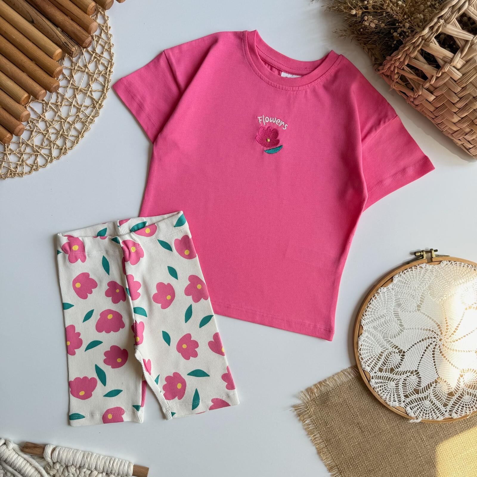 Çiçekli Kapri Tayt Takım 7-8 YAŞ