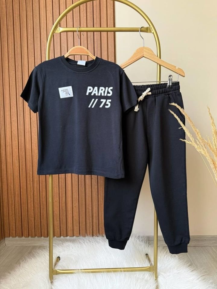Siyah Paris Baskılı Takım