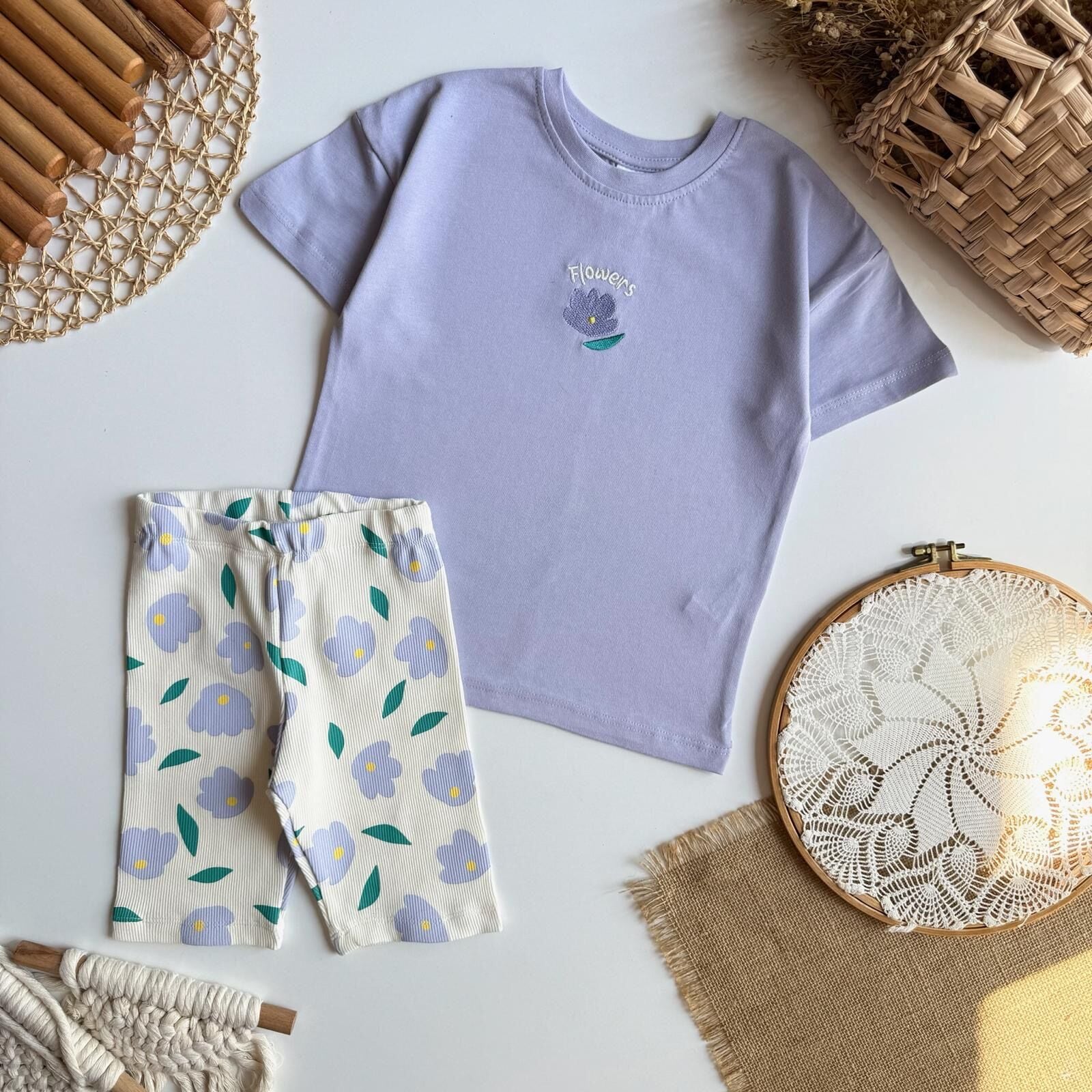 Çiçekli Kapri Tayt Takım 5-6 YAŞ