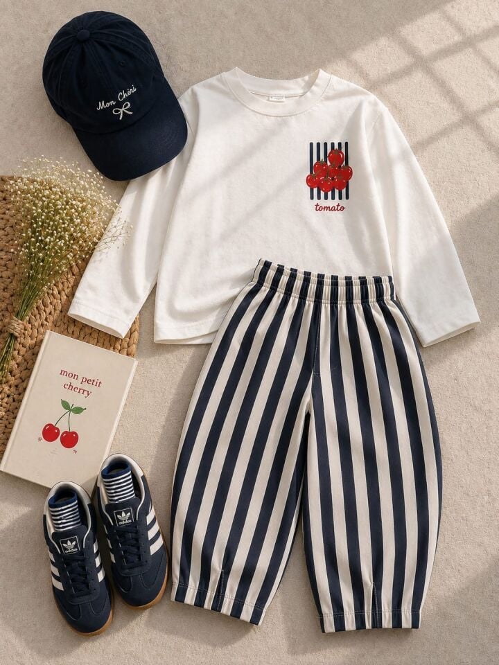 Gabardin Pantolonlu Domatesli Takım 7-8 YAŞ