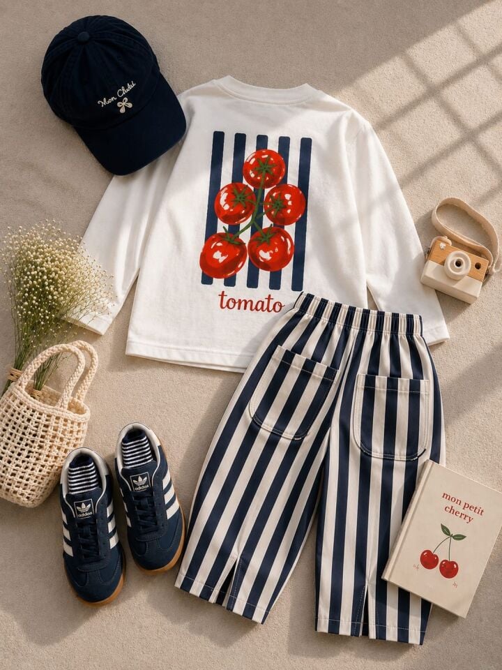 Gabardin Pantolonlu Domatesli Takım 7-8 YAŞ