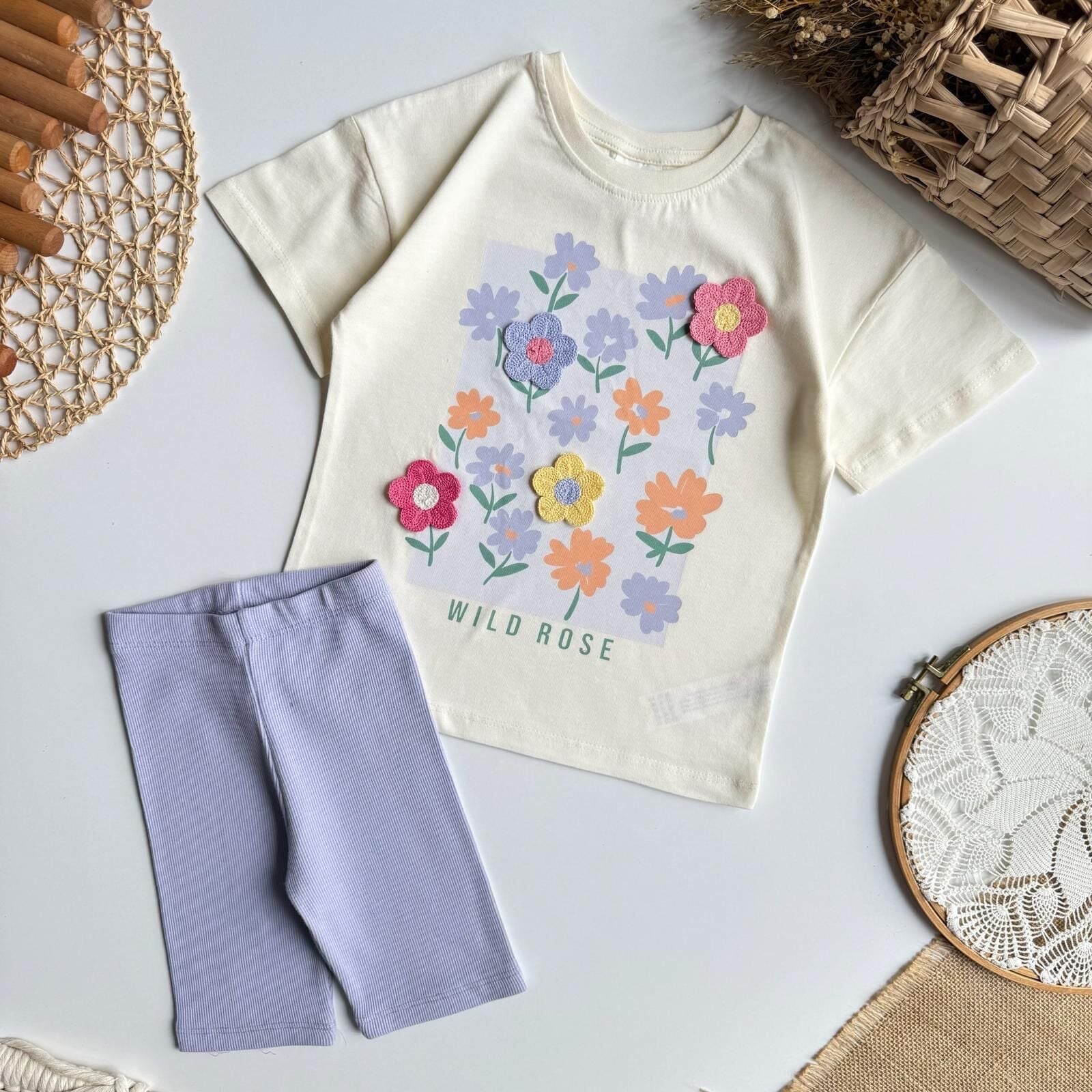 Çiçekli Kapri Tayt Takım 7-8 YAŞ