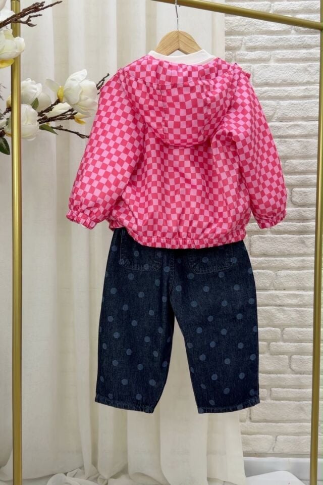 Damalı Pembe Yağmurluk 6-7 YAŞ