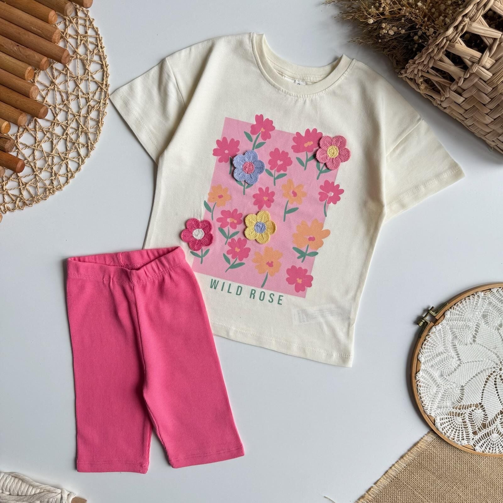 Çiçekli Kapri Tayt Takım 5-6 YAŞ