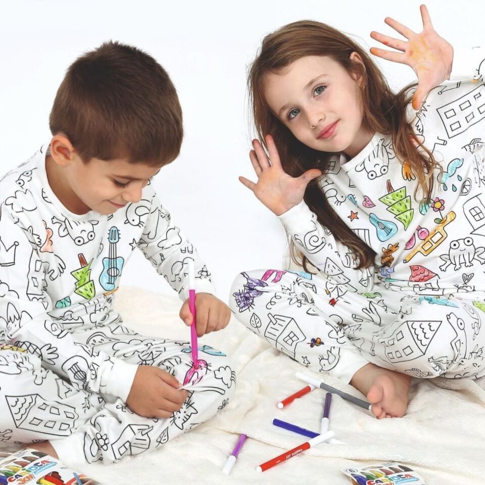 Boyamalı Pijama Takımı •Kalem Hediyeli• 3-4 YAŞ