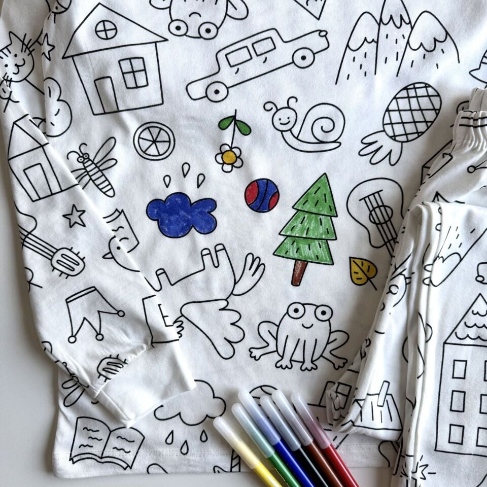 Boyamalı Pijama Takımı •Kalem Hediyeli• 3-4 YAŞ