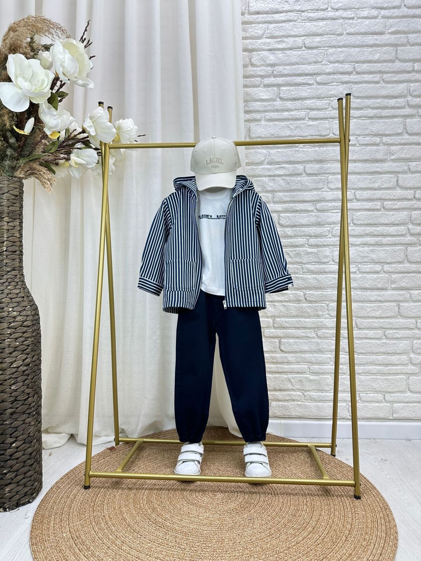 3'lü Çizgili Lacıvert Denim Takım 4-5 YAŞ