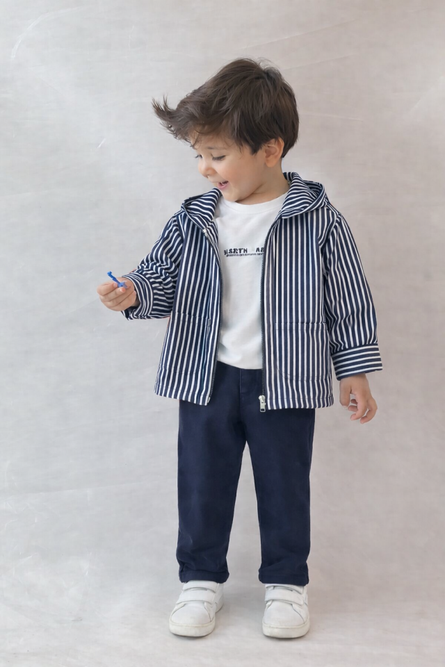 3'lü Çizgili Lacıvert Denim Takım 2-3 YAŞ