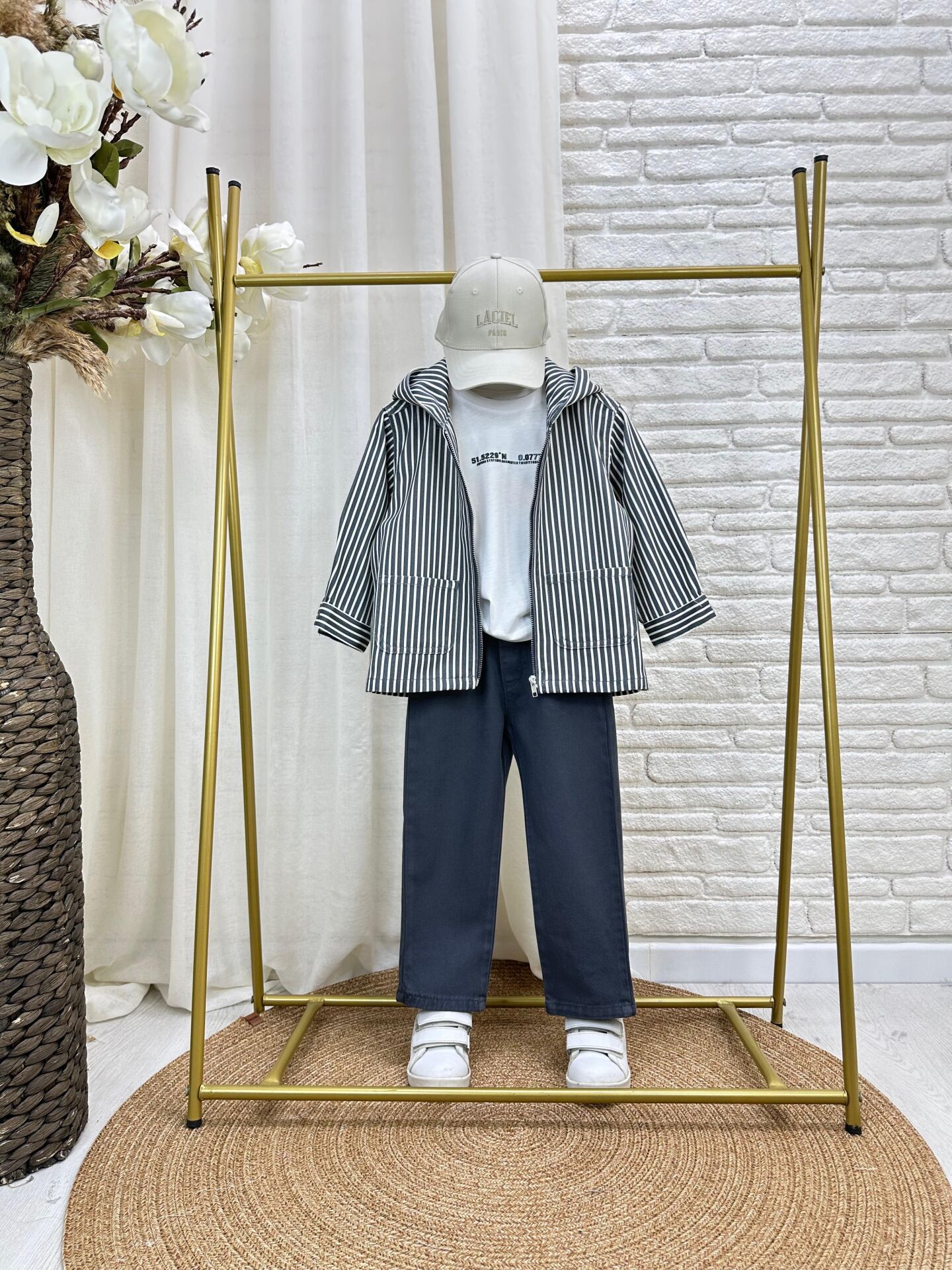 3'lü Çizgili Antrasit Denim Takım 2-3 YAŞ