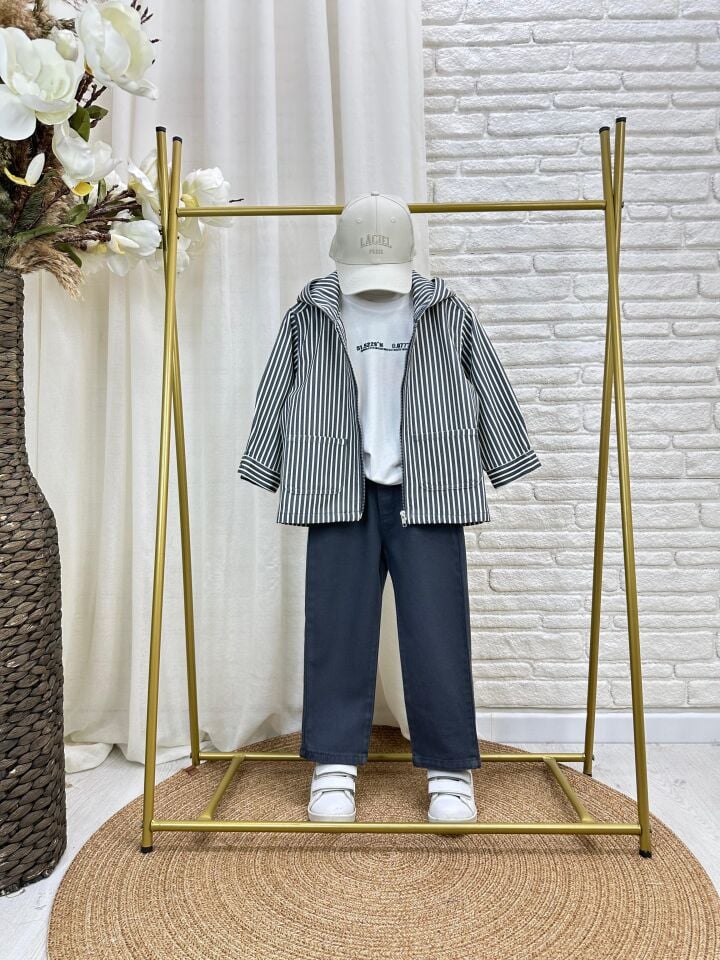 3'lü Çizgili Antrasit Denim Takım 2-3 YAŞ