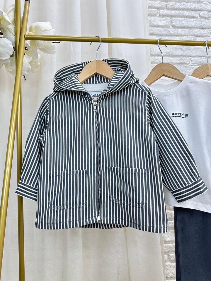 3'lü Çizgili Antrasit Denim Takım 2-3 YAŞ