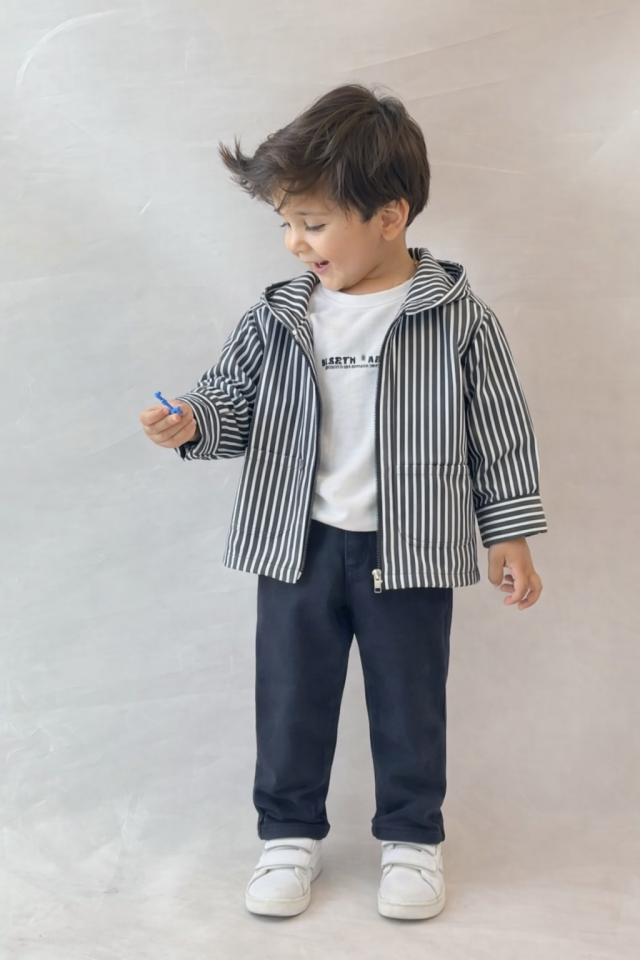 3'lü Çizgili Antrasit Denim Takım 2-3 YAŞ