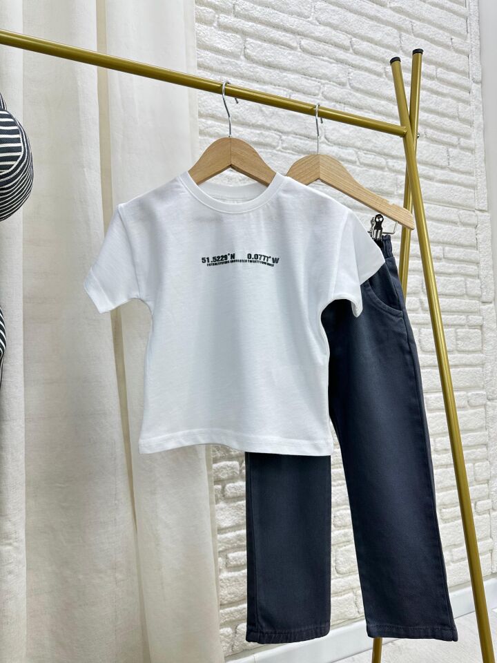 3'lü Çizgili Antrasit Denim Takım 2-3 YAŞ