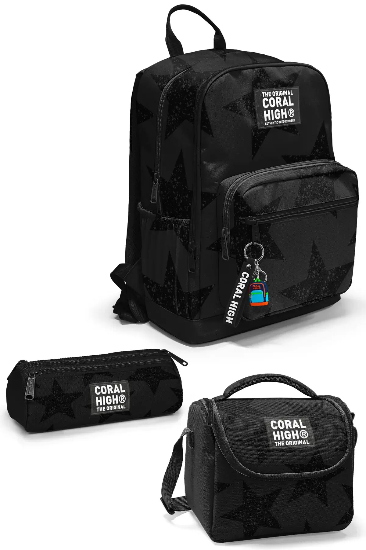 Coral High Siyah Gri Yıldız Desenli 3’lü Okul Çanta Seti SET0133237 Adet