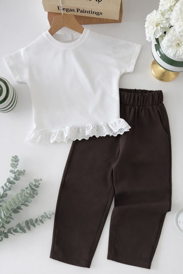 Kahve Müslin Pantolonlu Takım 9-10 YAŞ