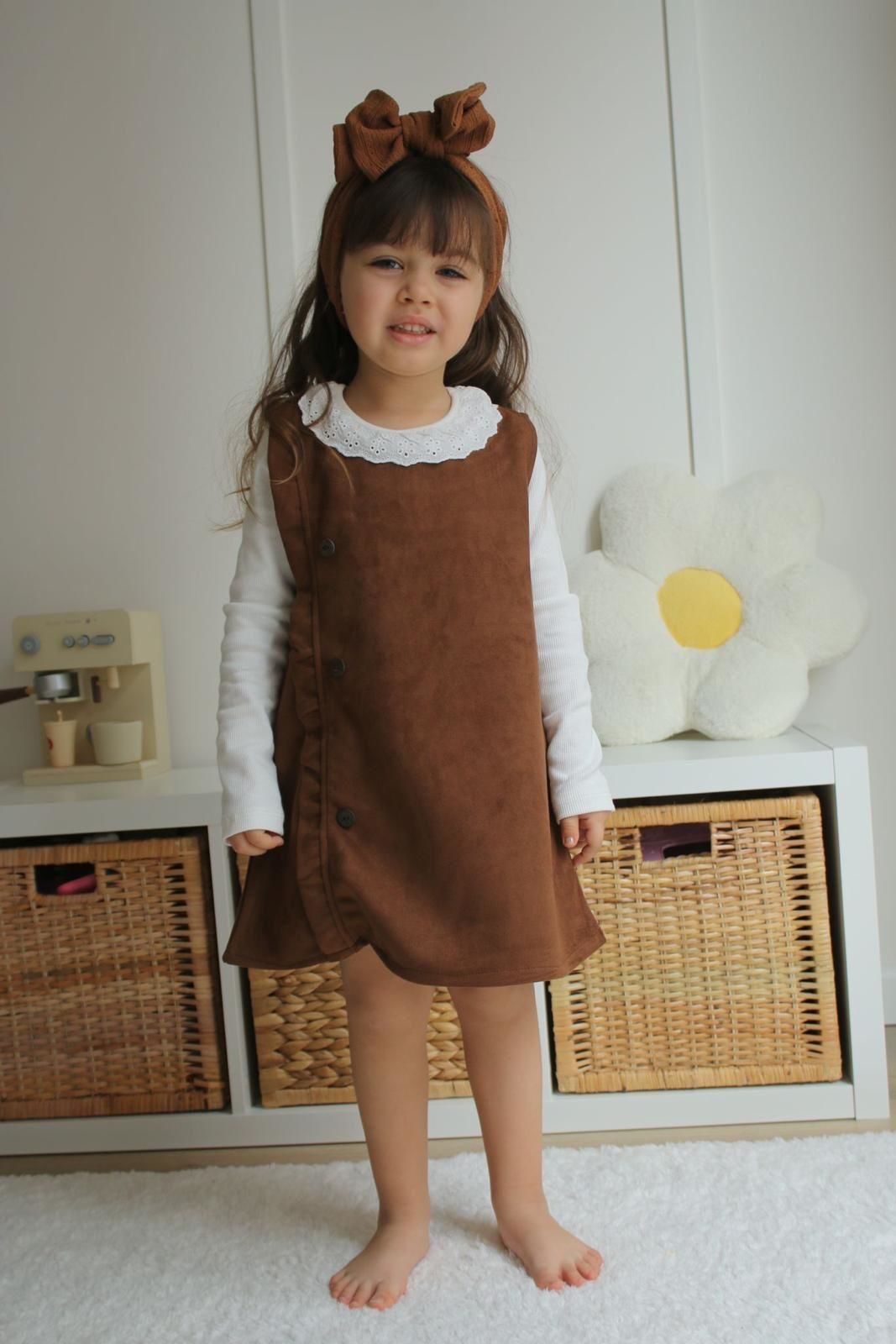 KahveRengi Düğmeli Elbise 4-5 YAŞ