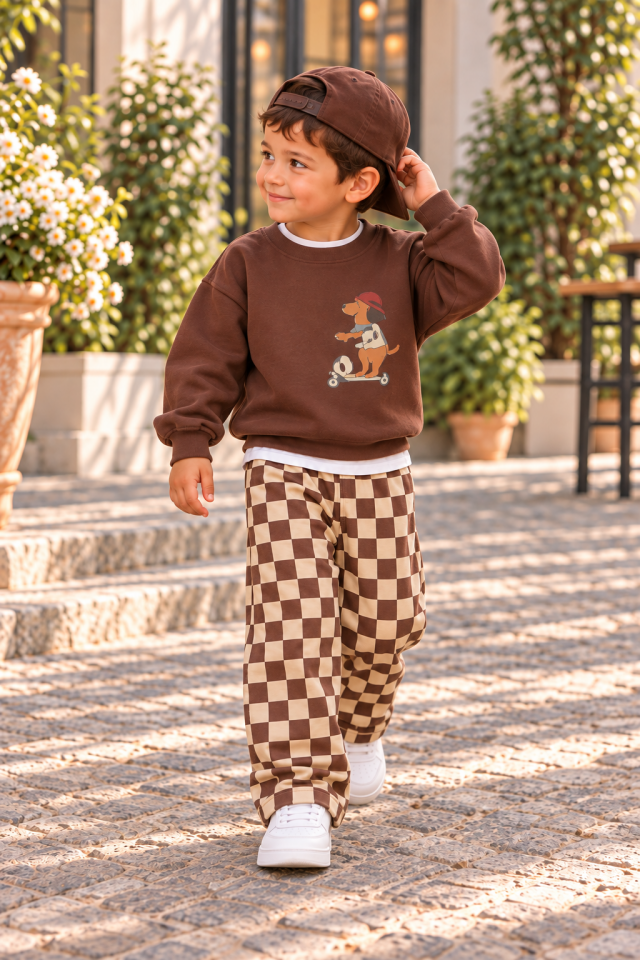 Dama Desenli Kahve Takım 7-8 YAŞ
