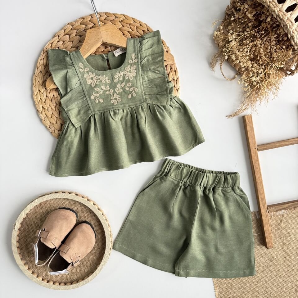 Keten Yesil Şortlu Takım 4-5 YAŞ