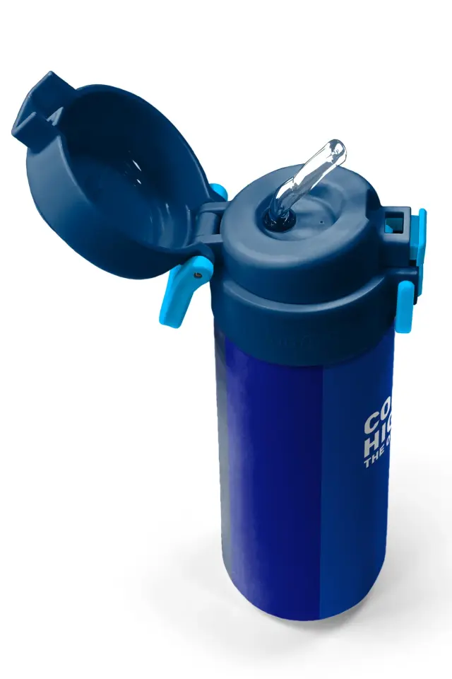 Coral High Kids Renkli Çizgili Desenli Pipetli ve Direkt İçim Çelik Termos 500 ml 31895 Adet
