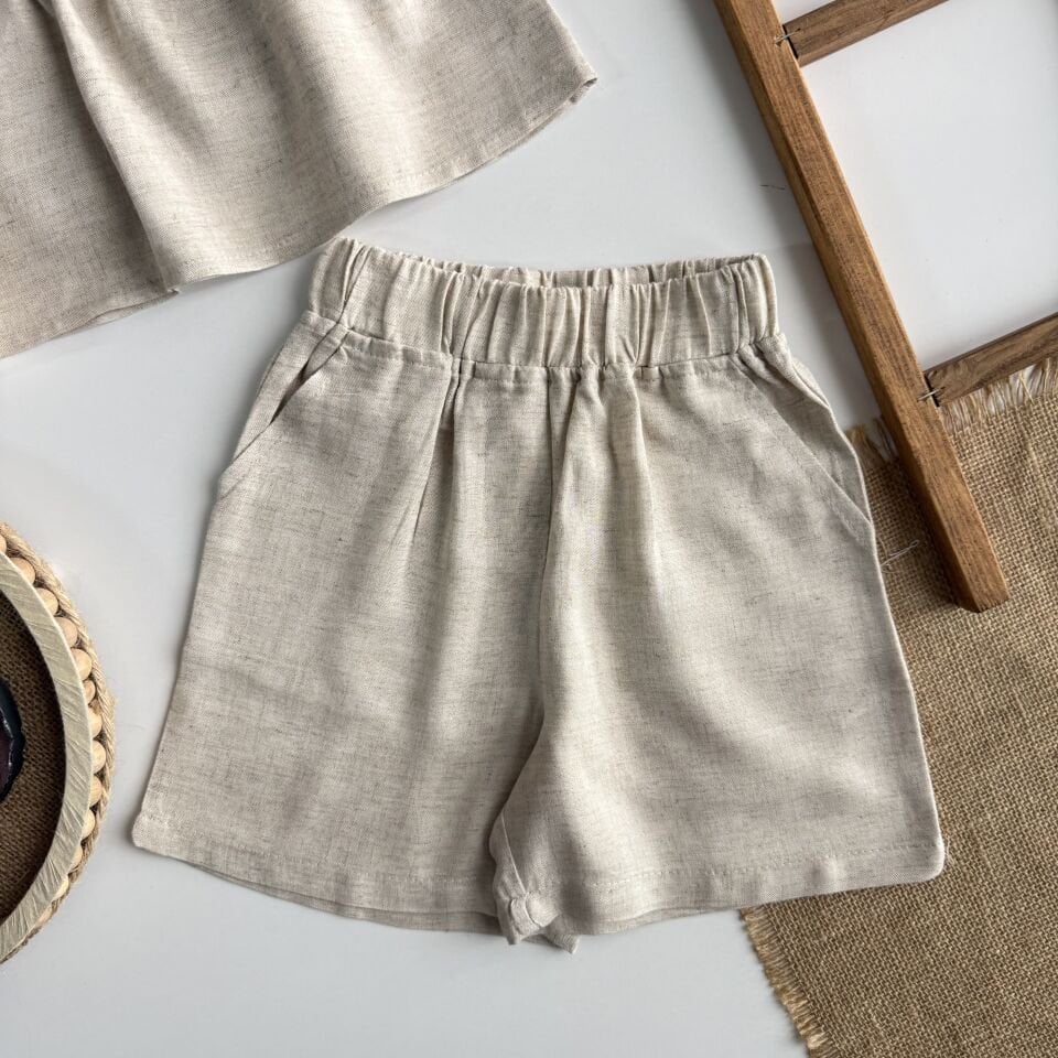 Keten Krem Şortlu Takım 6-7 YAŞ