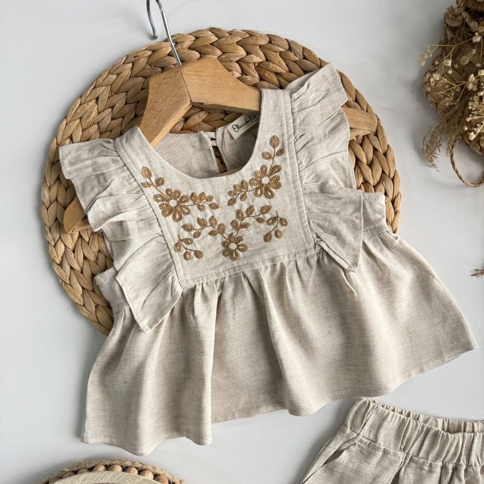 Keten Krem Şortlu Takım 6-7 YAŞ