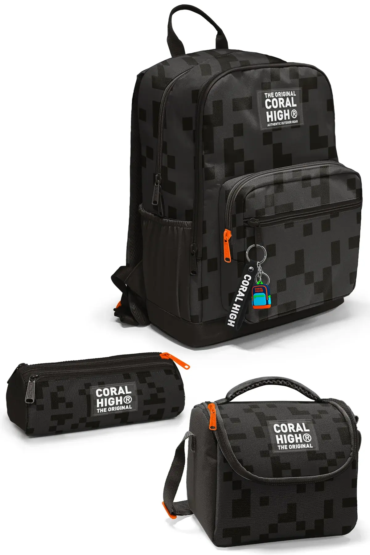 Coral High Siyah Blok Desenli 3’lü Okul Çanta Seti SET0123694 Adet