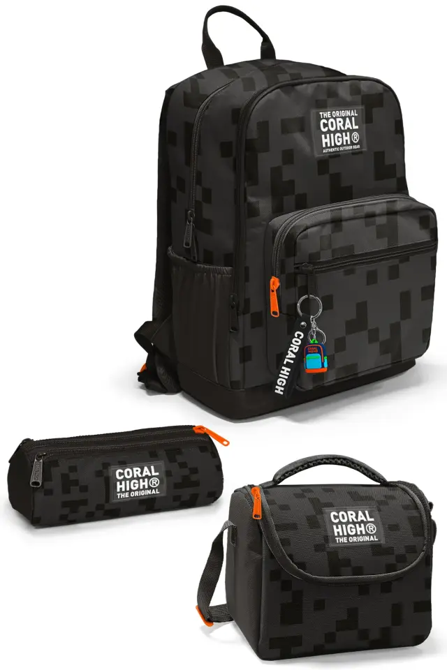 Coral High Siyah Blok Desenli 3’lü Okul Çanta Seti SET0123694 Adet