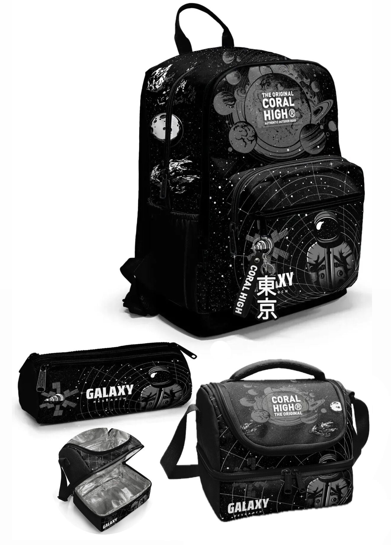Coral High Siyah Galaxy Desenli 3’lü Okul Çanta Seti Adet