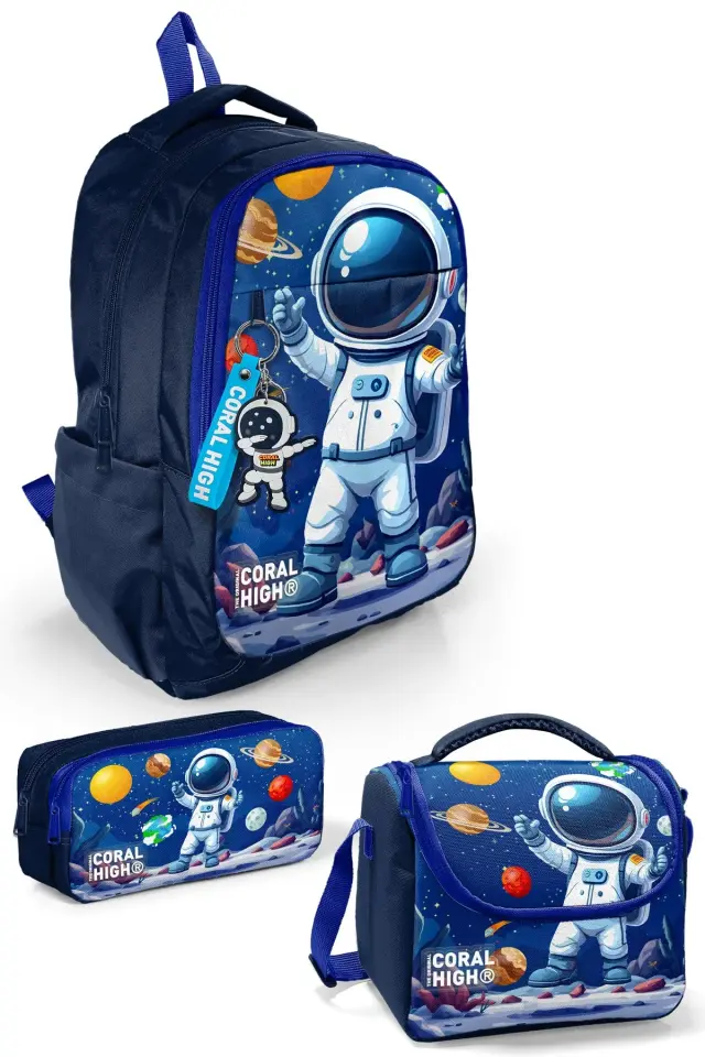 Coral High Kids Lacivert Astronot Desenli 3’lü Okul Çanta Seti SET0133252 Adet